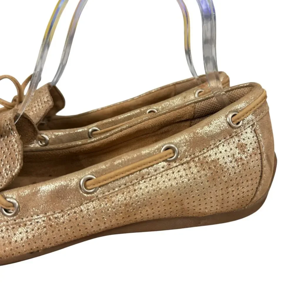 Comfortiva Gold Perforated Leather Slip On Flats Loafers Comfort Shoes sz 7 M